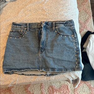 Abercrombie & Fitch Blue Stud-Accent Denim Mini Skirt
